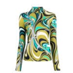 Emilio Pucci Onde-Print Mock-Neck Top -Olive green