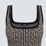 Balmain Cropped bicolor jacquard sports bra top with Balmain monogram